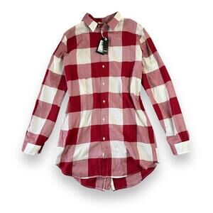 Euro Long Sleeve Shirt White & Red Plaid Print Back Zip Womens XL by Imperial